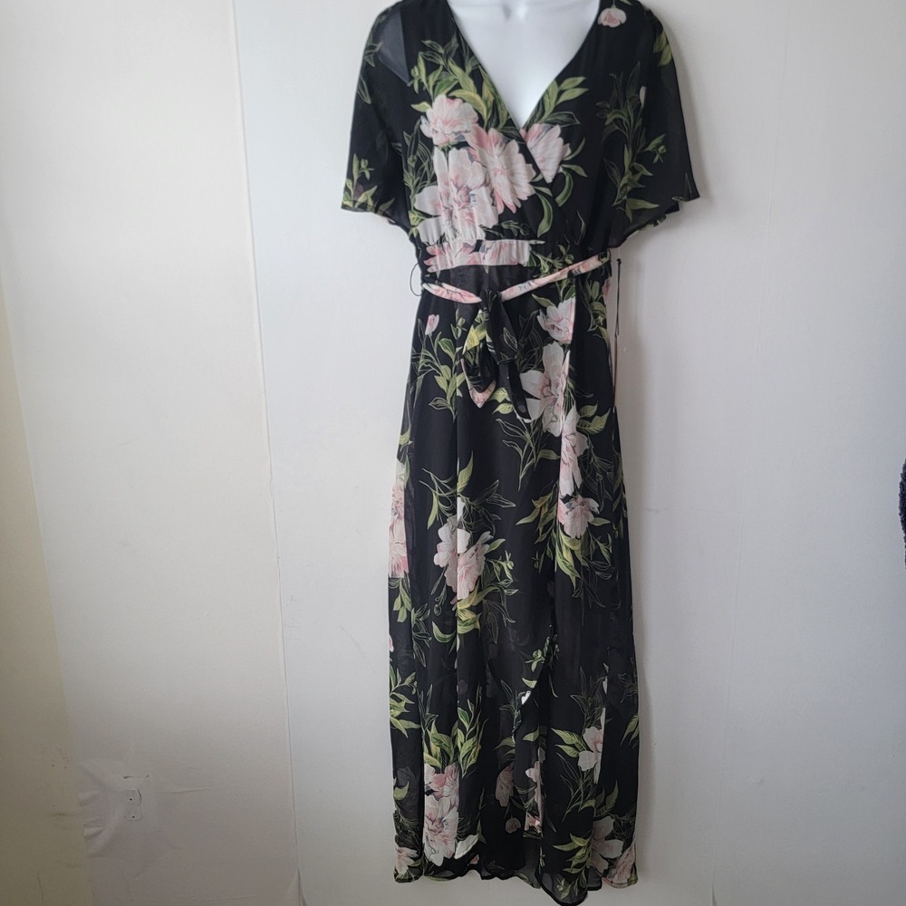 June & Hudson women's floral faux wrap maxi dress sz 10 Romantic Cottagecore